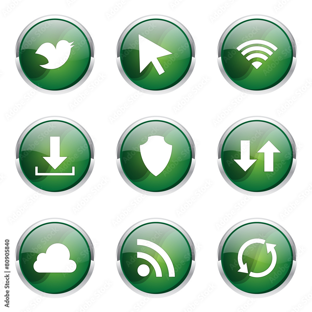 Web Internet Social Green Vector Button Icon Design Set Web Internet Social Green Vector Button Icon Design Set