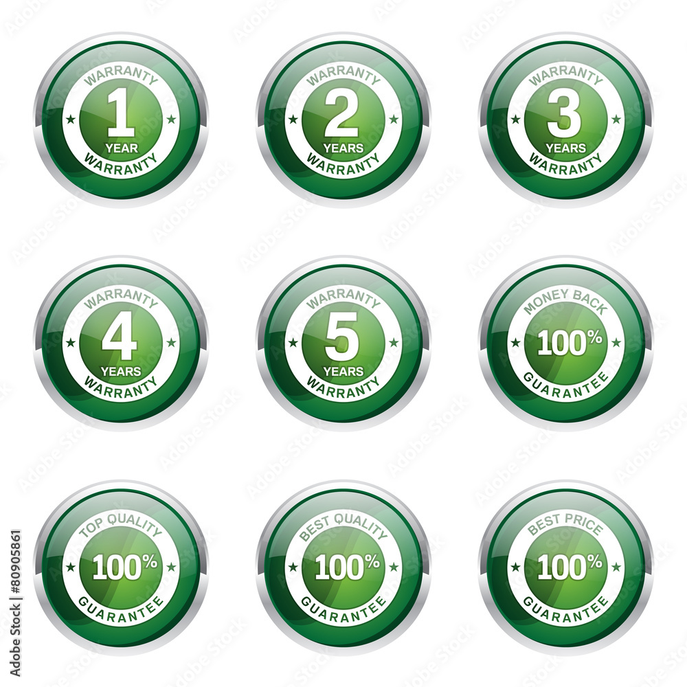 Warranty Guarantee Seal Green Vector Button Icon Design Set Warranty Guarantee Seal Green Vector Button Icon Design Set
