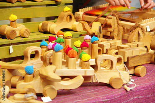 wooden toy cars at the fair of artisans in Riga