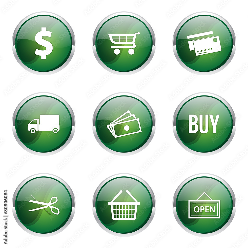 Shopping Sign Green Vector Button Icon Design Set Shopping Sign Green Vector Button Icon Design Set