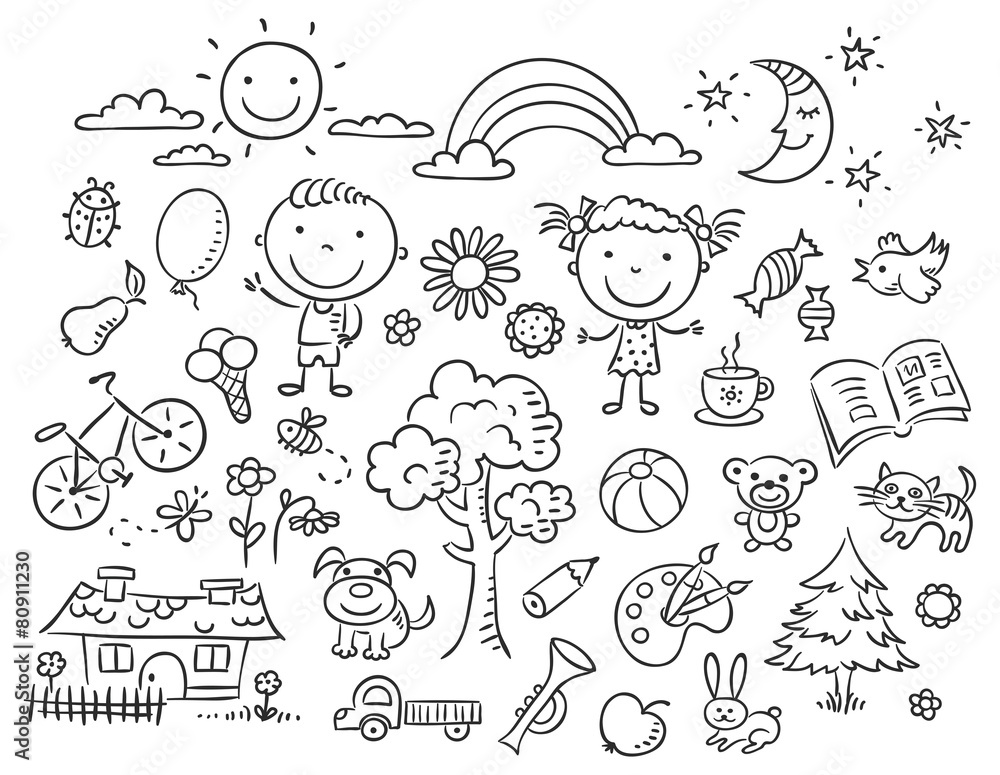 Black and white doodle set