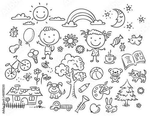 Black and white doodle set