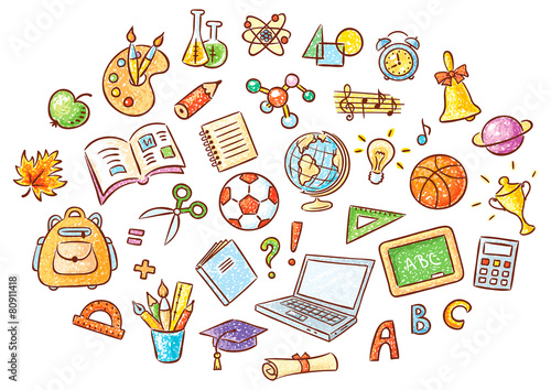 Set of Simple Cartoon School Things