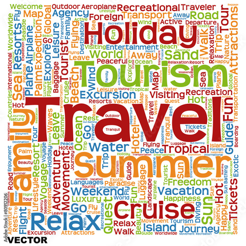 Vector conceptual tourism or travel  word cloud