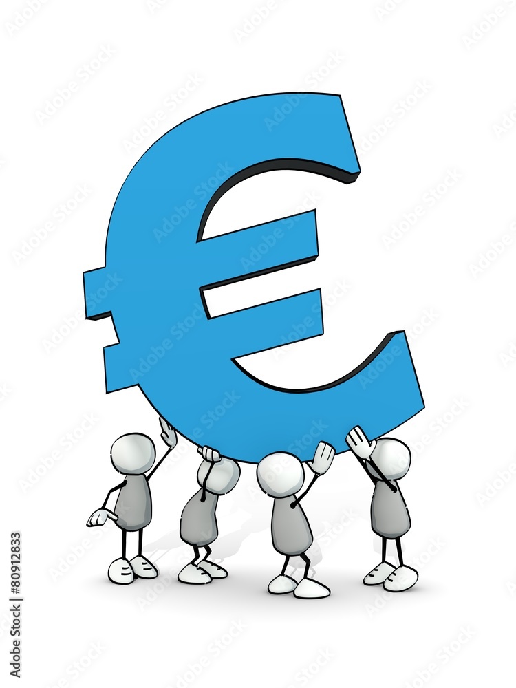 little sketchy men carrying a big blue euro symbol little sketchy men carrying a big blue euro symbol
