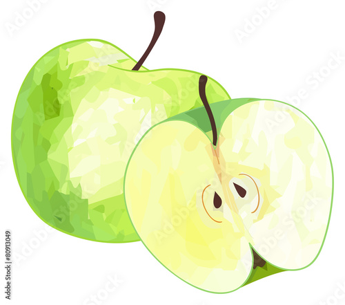 Delightful garden - Green apple and its half with polygonal patt