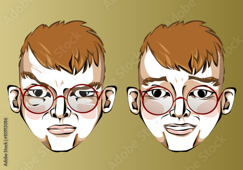 Illustration of different facial expressions of a man with red