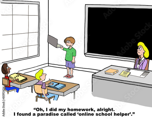 Cartoon of student who has discovered the internet.