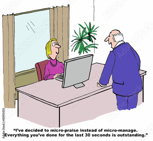 Cartoon of businessman, he is going to micro-praise.