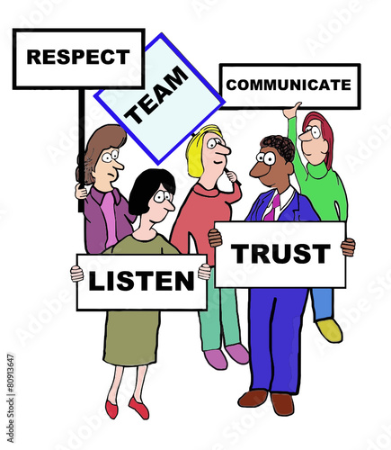Cartoon of team characteristics and qualities.