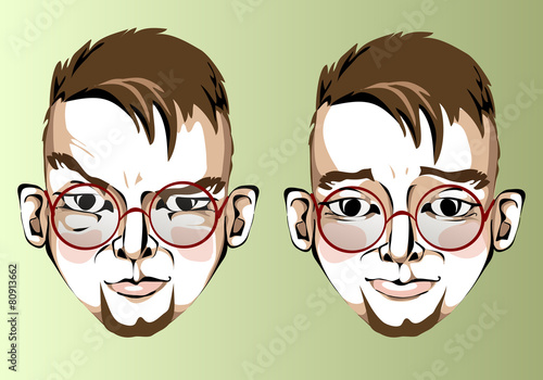 Illustration of different facial expressions of a man with brown