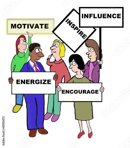 Cartoon of motivate characteristics and qualities.