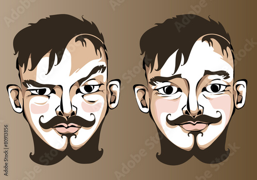 Illustration of different facial expressions a man