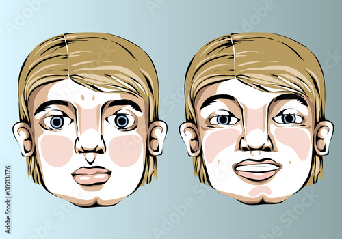 Illustration of different facial expressions of a man with blond