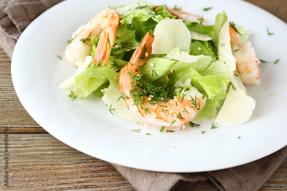 Salad with shrimps, lettuce and cheese Salad with shrimps, lettuce and cheese