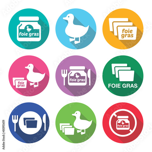 Foie gras, duck or goose flat design icons set