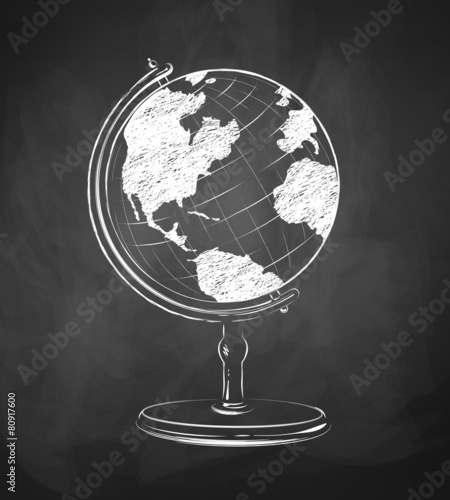 Globe drawn on chalkboard.