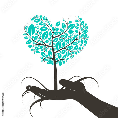 Heart Shaped Tree in Human Hand Silhouette