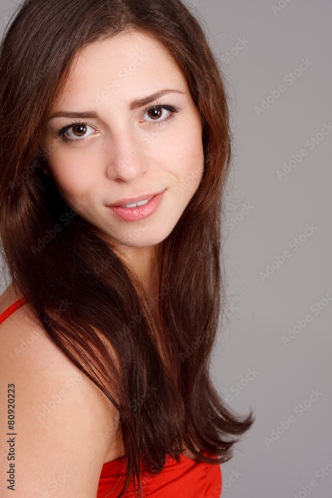 portrait of beautiful brunette with brown eyes portrait of beautiful brunette with brown eyes