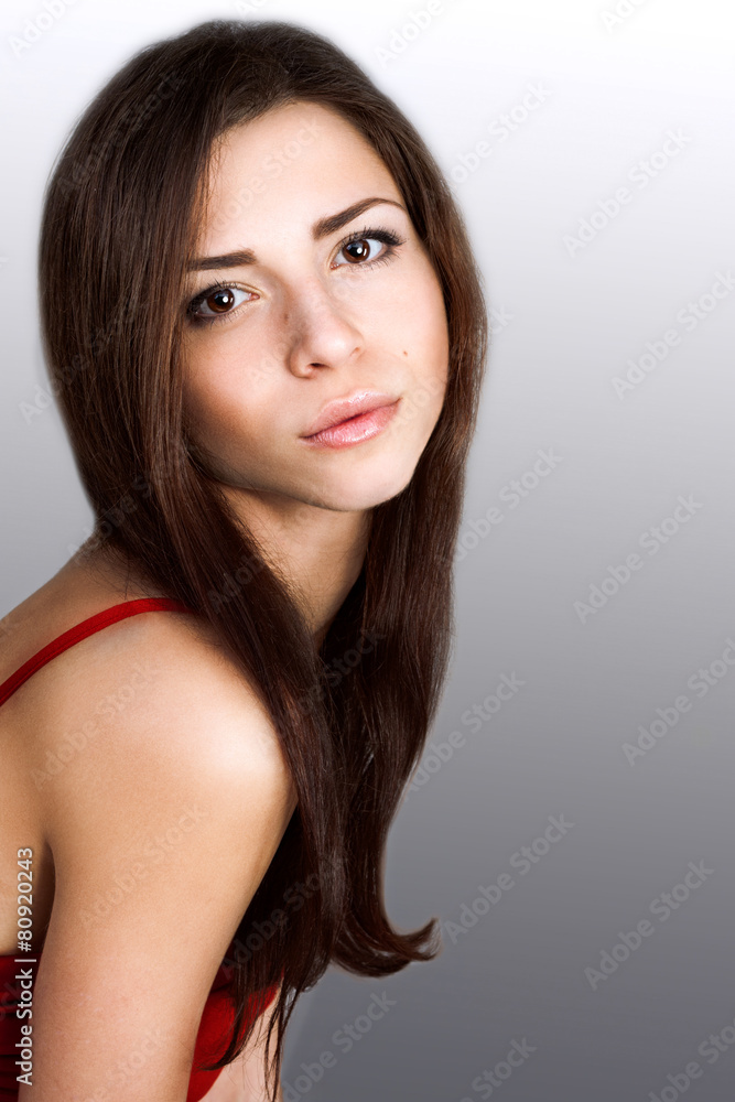 portrait of beautiful brunette with brown eyes portrait of beautiful brunette with brown eyes