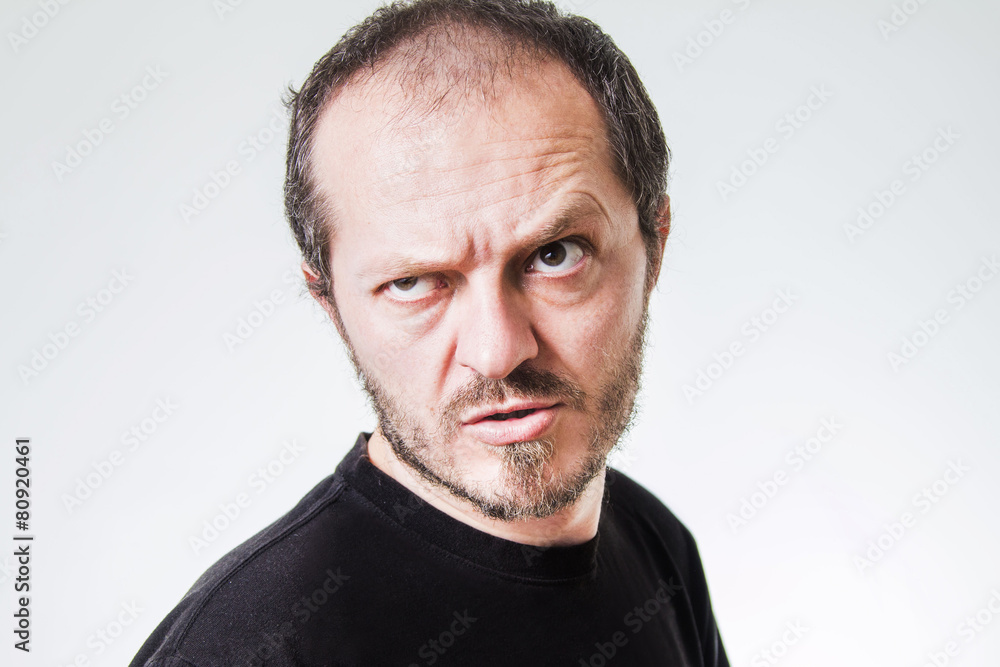 Aggressive man with beard and mustaches, threatening Aggressive man with beard and mustaches, threatening