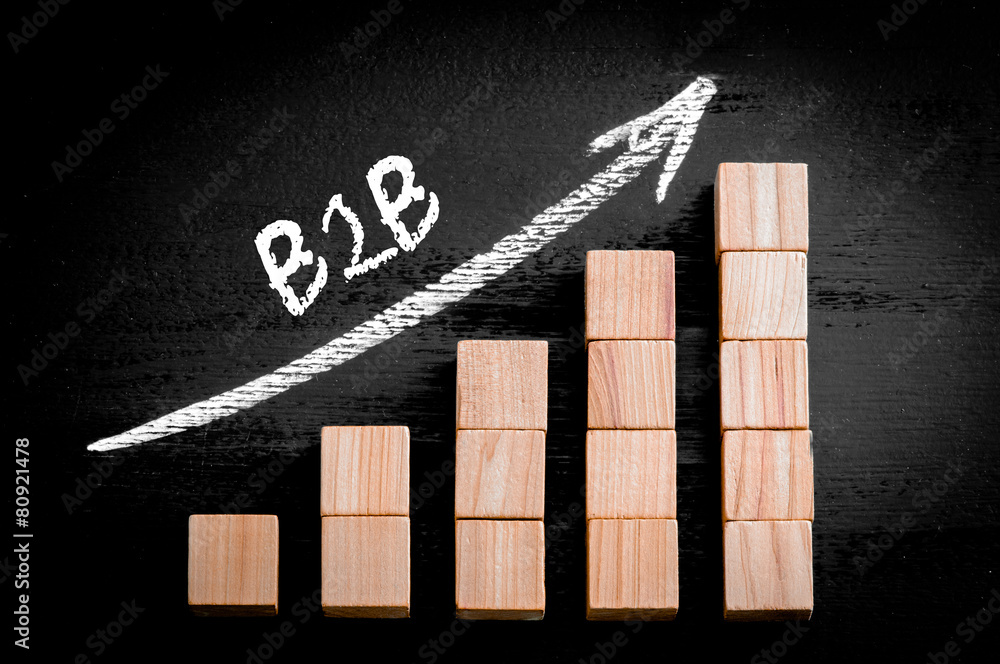 Word B2B on ascending arrow above bar graph