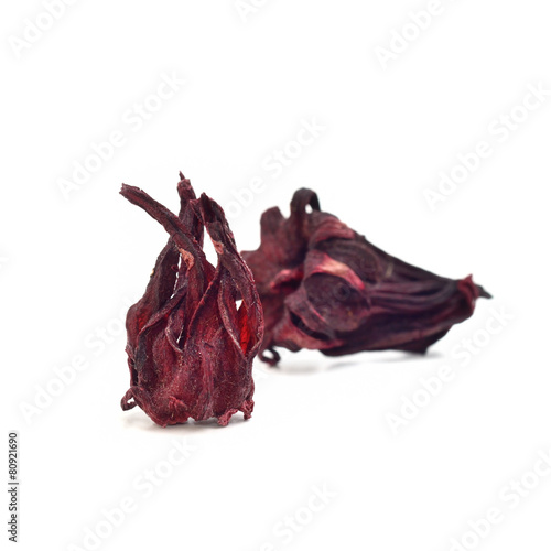 Close up Dried Roselle isolate on white photo