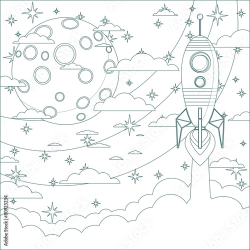 Silhouette of a rocket on the moon background, vector