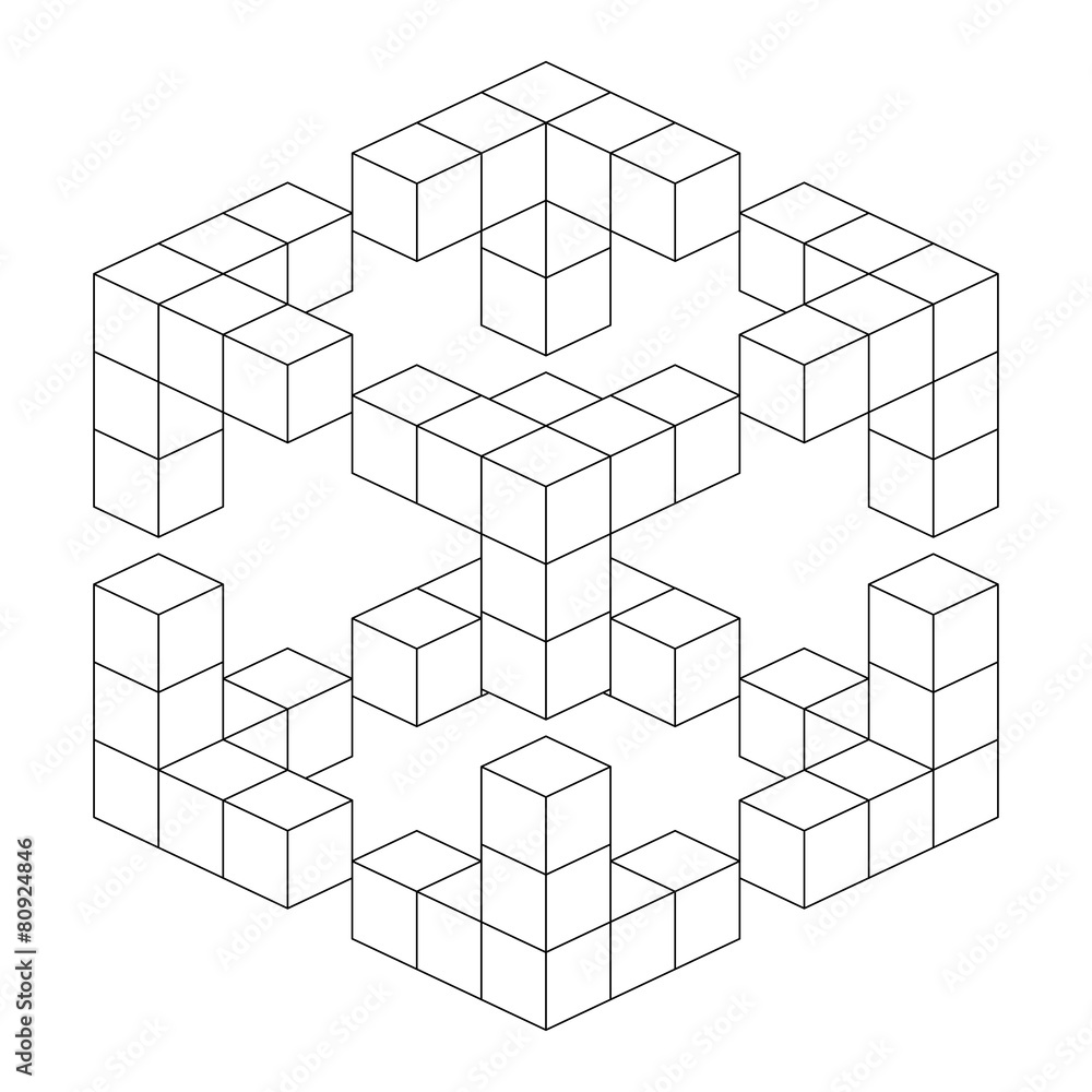 three-dimensional geometrical cube of cubes simple illusion