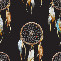 Wandcirkels Dromenvanger patronen Dromenvanger met sierlijke hangende veren  © Zenina-Lembrik