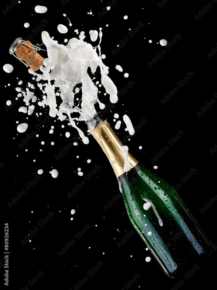 Champagne bottle pop and splash Stock Photo | Adobe Stock