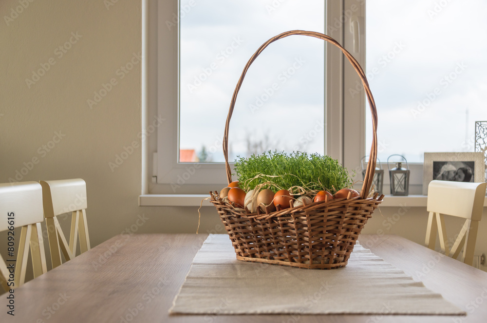 Easter basket decoration on the table