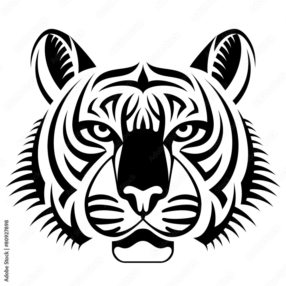 Realistic tiger face looks ahead. Tattoo of tiger head Stock Vector | Adobe  Stock