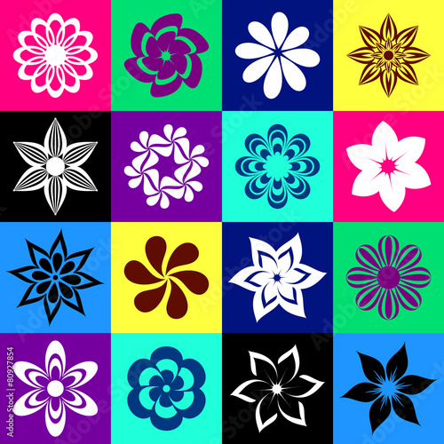 Flower icons in colorful squares © blumer1979