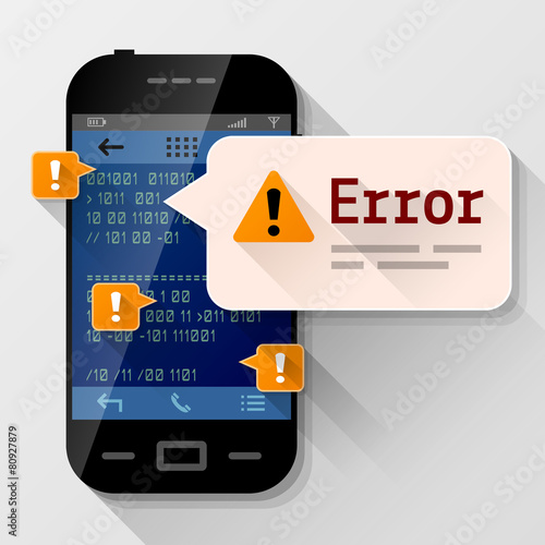 Smartphone with error message bubble pop up over screen of phone