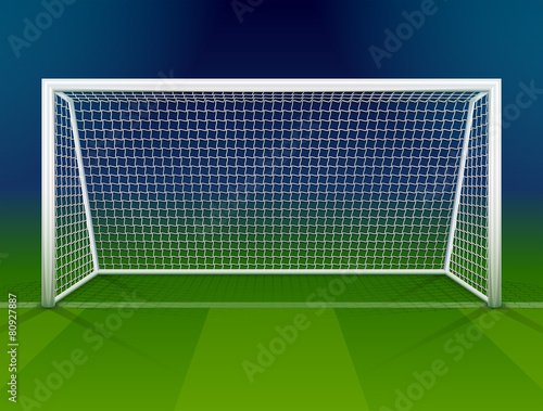 Soccer goalpost with net. Association football goal on field