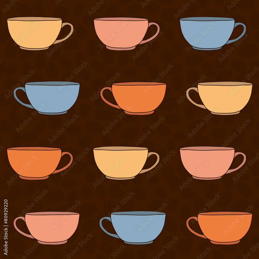 Hand drawn Tea Cups Illustration. Seamless vector pattern. Hand drawn Tea Cups Illustration. Seamless vector pattern.