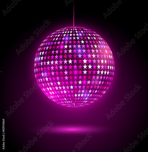 Glowing disco ball with stars.
