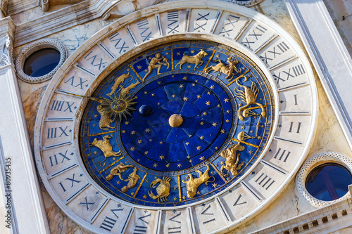 Closeup on Astronomical clock in square San Marco, Venice, Italy