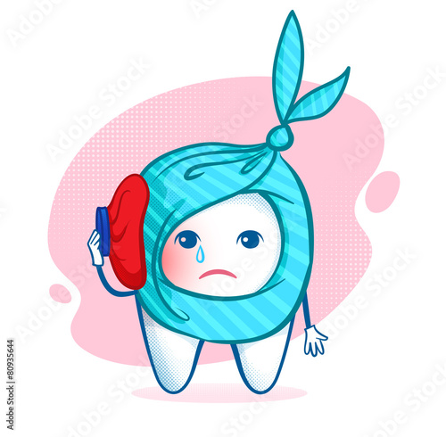 Tooth character with ice bag.
