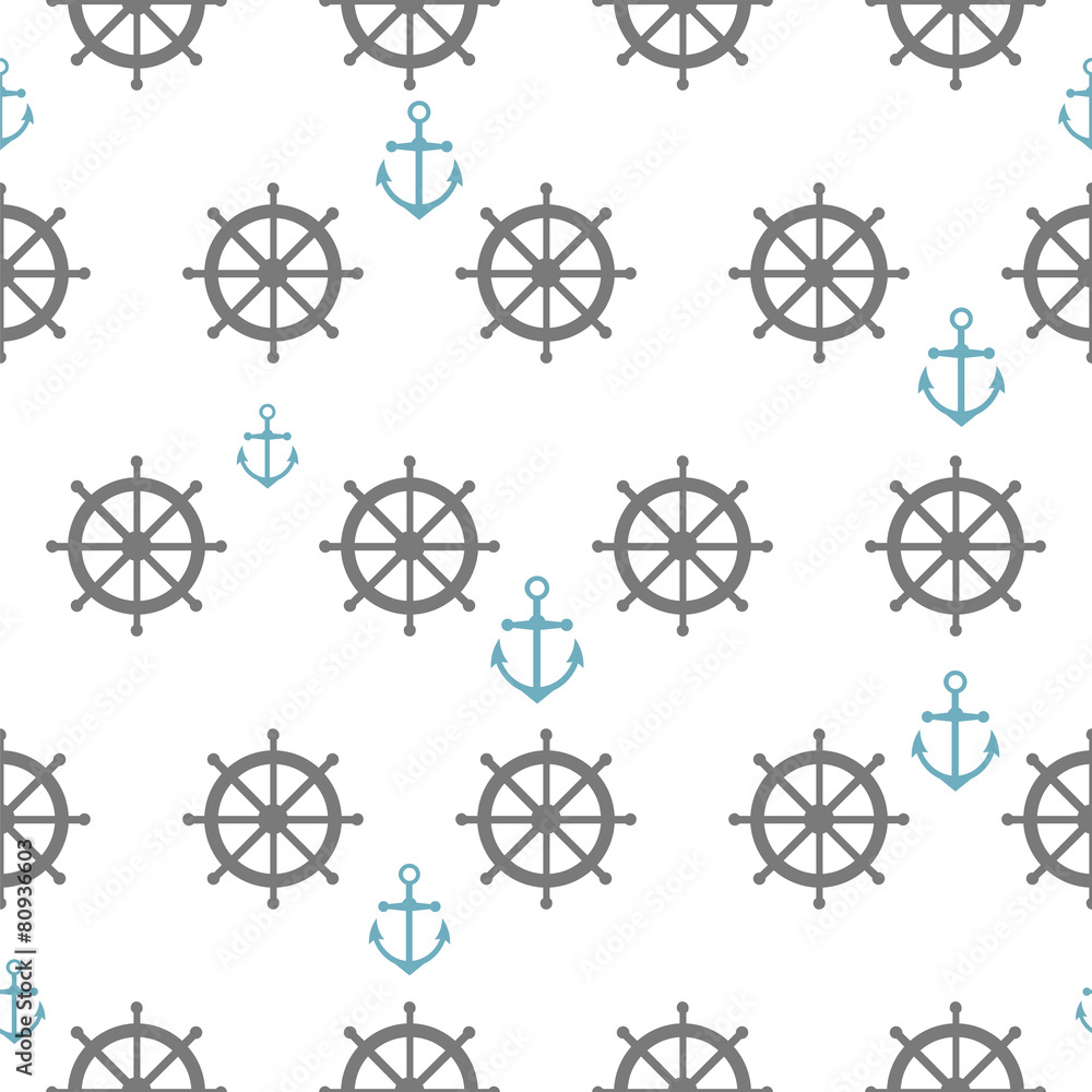 Seamless pattern with gray rudders and blue anchors. Nautical th Seamless pattern with gray rudders and blue anchors. Nautical th
