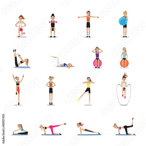 Fitness People Workouts Set - Isolated On White Background - Vector Illustration, Graphic Design Editable For Your Design