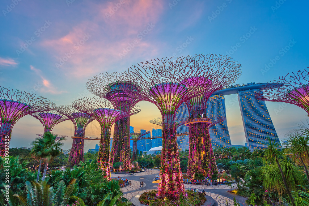 Obraz premium zachód słońca w mieście Singapur