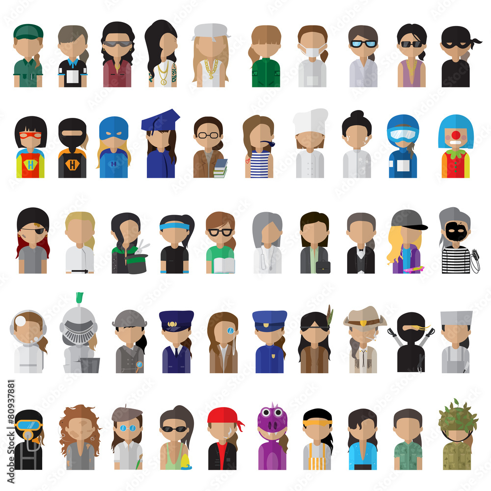 Flat People Icons, Different Occupation: Doctor, Police, Knight, Indian, Athlete, Professor, Astronaut, Waiter, Explorer, Painter Isolated On White Background - Vector Illustration, Graphic Design Flat People Icons, Different Occupation: Doctor, Police, Knight, Indian, Athlete, Professor, Astronaut, Waiter, Explorer, Painter Isolated On White Background - Vector Illustration, Graphic Design