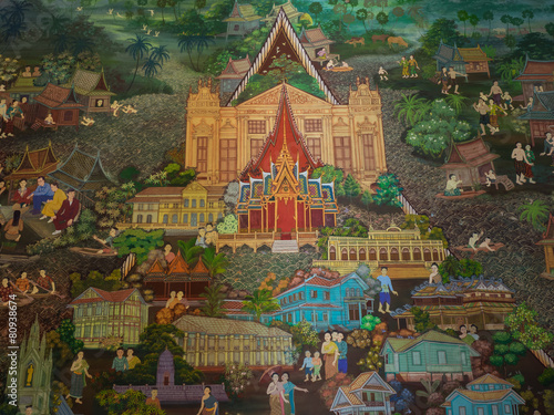 Thai temple painting of life