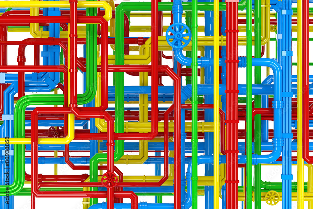 Maze of colorful pipes background