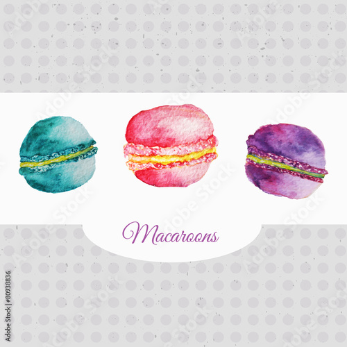French vector watercolor pastries set of bright macaroons