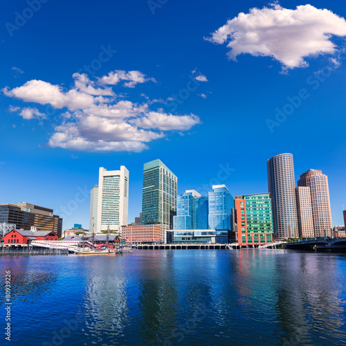 Boston skyline from Fan Pier sunlight Massachusetts © lunamarina