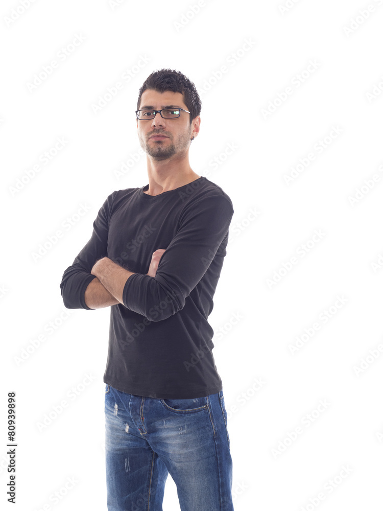 man in Jeans posing over white background man in Jeans posing over white background