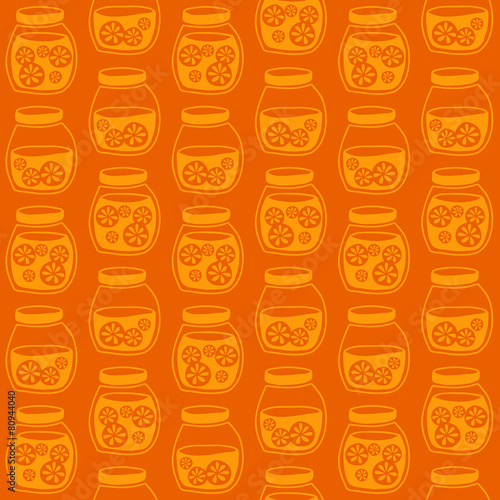 Funny seamless pattern with a colorful citrus jam jars.